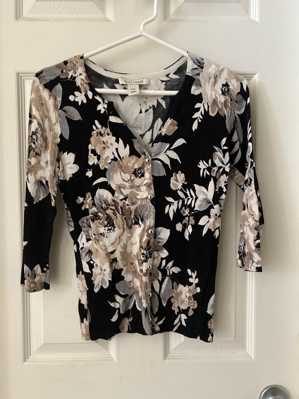 White House Black Market Black Floral Button-Front Top